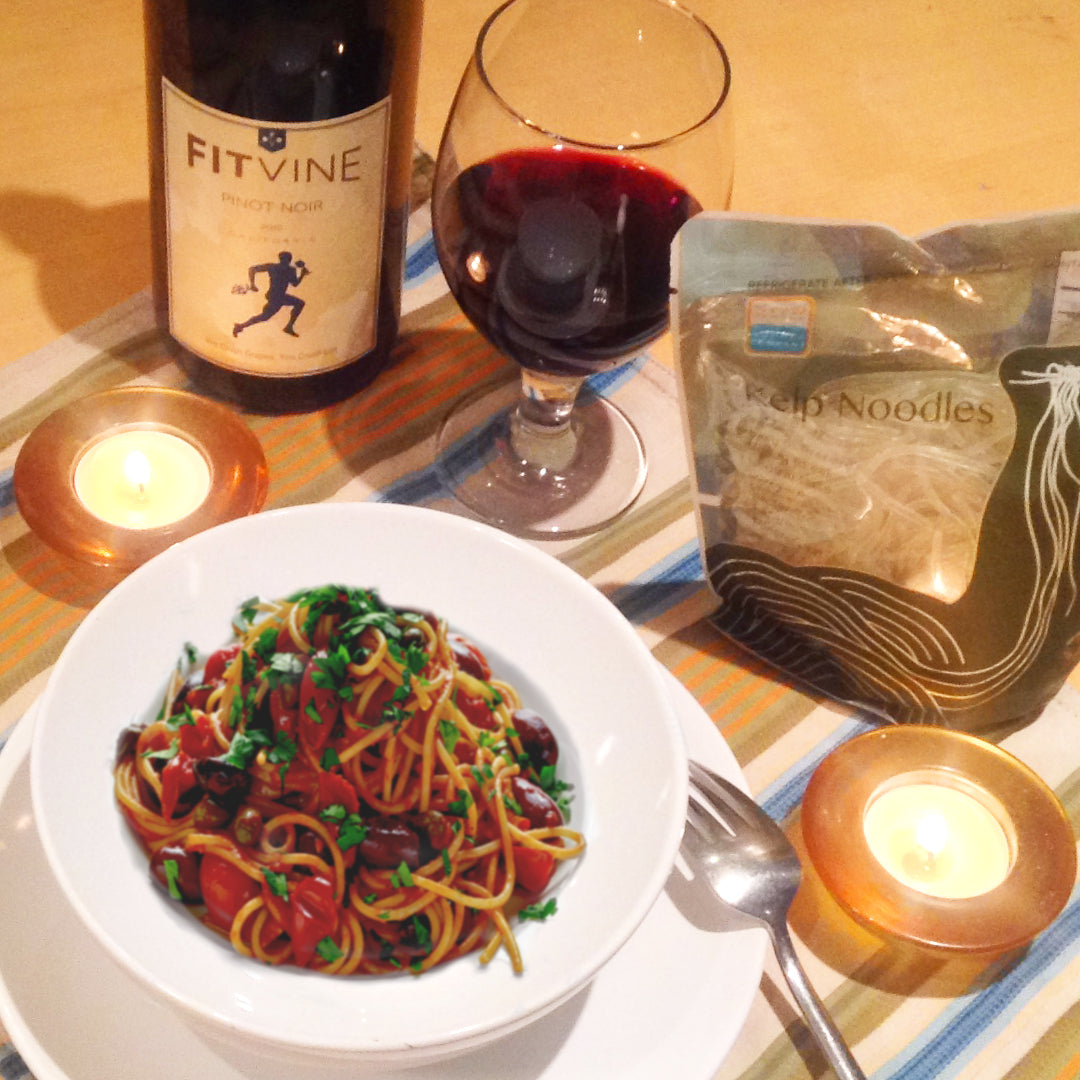 Vegan Low Sodium Pasta Puttanesca with Kelp Noodles